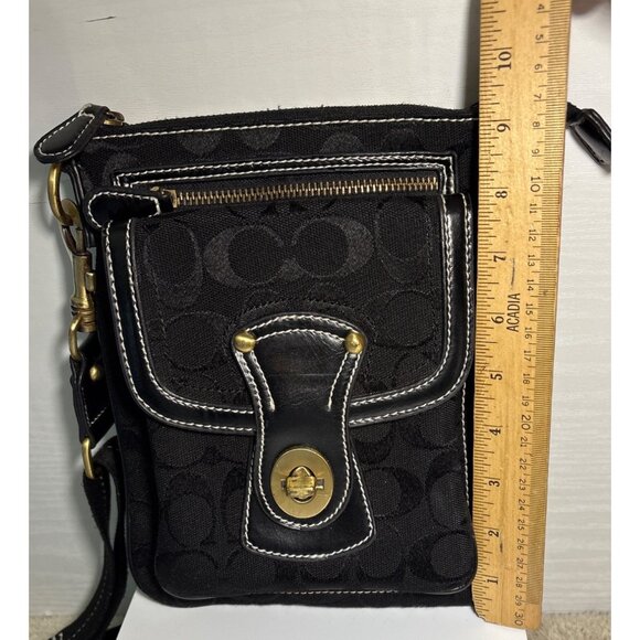 Coach Black Signature Crossbody Canvas Shoulder Bag Hippie Turnlock Monogram - Picture 13 of 14